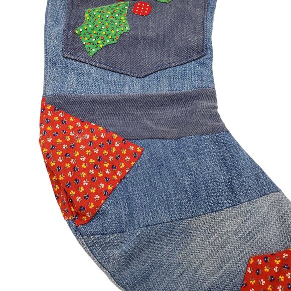 Vintage Denim Christmas Stockings Pair Deadstock Fabric Handmade Stockings - Picture 4 of 14